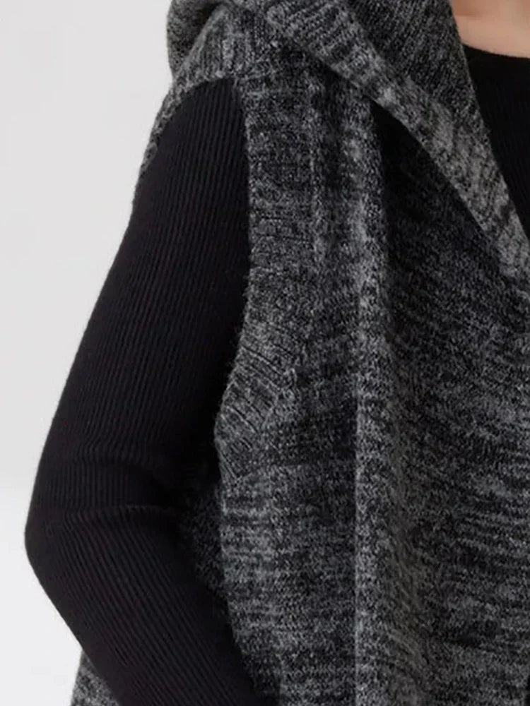 XITAO Solid Color Sleeveless Knitting Hooded Long Vests Pocket Mid-calf Female Loose 2024 Spring New Casual All Match ZZ0052