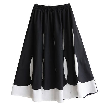 XITAO Patchwork Elastic Waist Female Skirt Casual A-line Loose Hollow Out Fitting Korea Mid-calf Spring Women Skirt GYX1550