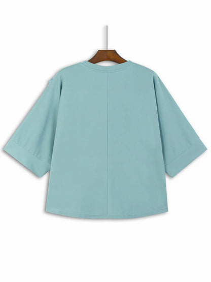 XITAO Three-dimensional Decoration Floral T-shirt O-neck Half Sleeve Solid Color Personality Casual Loose T-shirt Top LYD1892