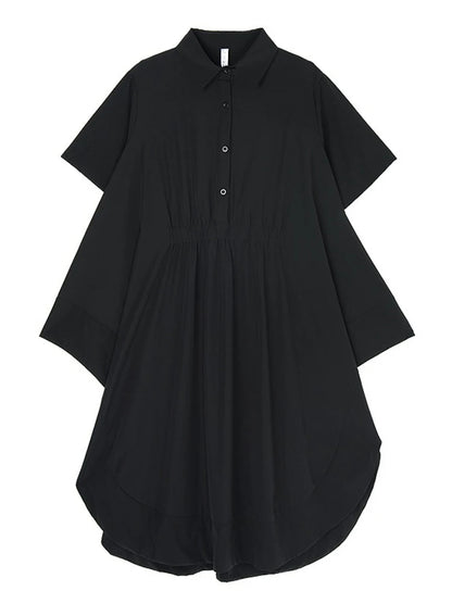 XITAO Asymmetrical Solid Color Patchwork Side Slit Dress Turn-down Collar Loose Casual Simple Slim Summer Woman Dress ZMY1302
