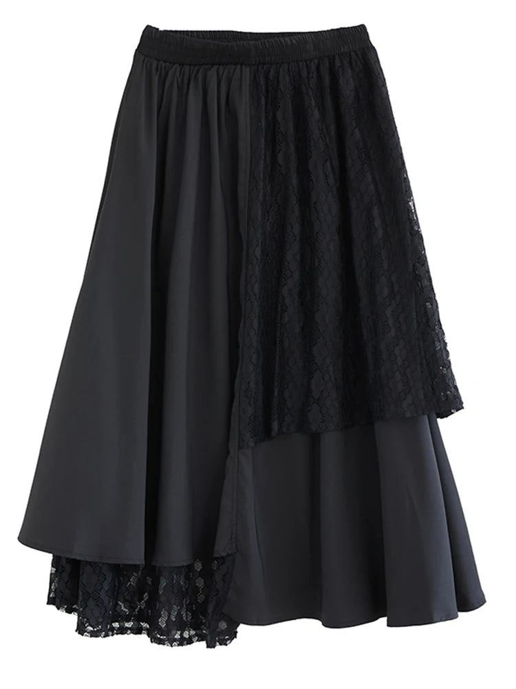 XITAO Patchwork Mesh Asymmetric Skirt Casual Solid Color Wide-leg Loose Fitting New Slimming Korea Spring Female Skirt GYX1526