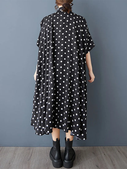 XITAO Polka Dot Irregular Lapel Dress Casual Loose Fitting Turn-down Collar Fashion European Style Summer Women Dress GYX1544