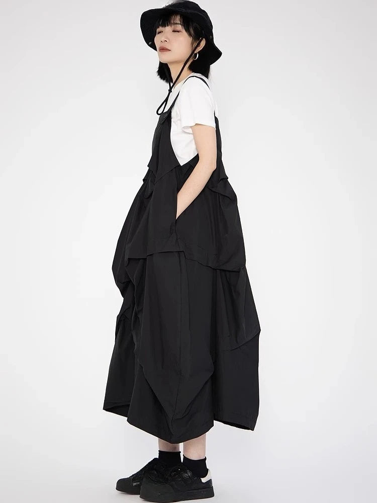 XITAO Personality Asymmetrical Hong Kong Female Dress Solid Color Square Collar Casual Spaghetti Strap Summer Dress ZMY1224