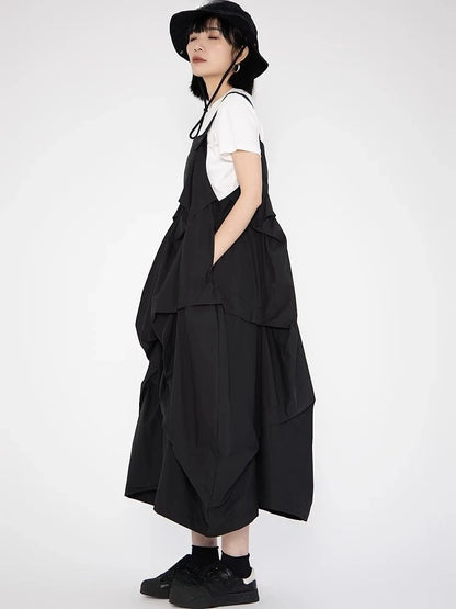 XITAO Personality Asymmetrical Hong Kong Female Dress Solid Color Square Collar Casual Spaghetti Strap Summer Dress ZMY1224