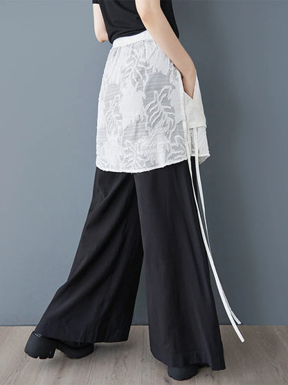 XITAO Patchwork Mesh Contrast Color Pant Casual Loose Wide Leg Fitting New Pocket Fashion Lace Spring Female Pant GYX1586
