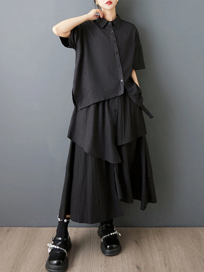 XITAO Irregular Short Sleeve Casual Blouse Turn-down Collar Loose Single Breasted All Match Fashion Summer Woman Shirts ZMY1220