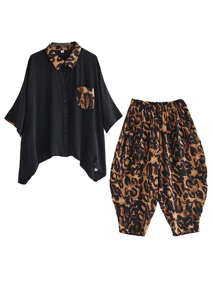 XITAO Casual Print Shirt Two-piece Set Loose Slimming All-match Top Women Fashion Trend Temperament Harem Pants HQQ2446