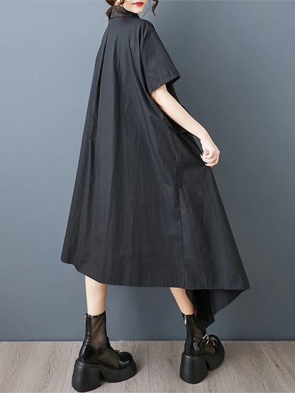 XITAO Asymmetrical Ruffles Single Breasted Dress Turn-down Collar A-line Sweet Short Sleeve Summer New Women Dress ZMY1233