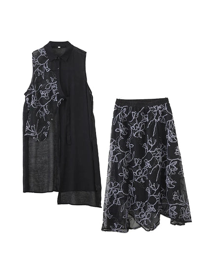 XITAO Irregular Embroidery Patchwork Sets Sleeveless Gauze Loose Casual Temperament Slimming Summer Woman Skirt Sets ZMY1300