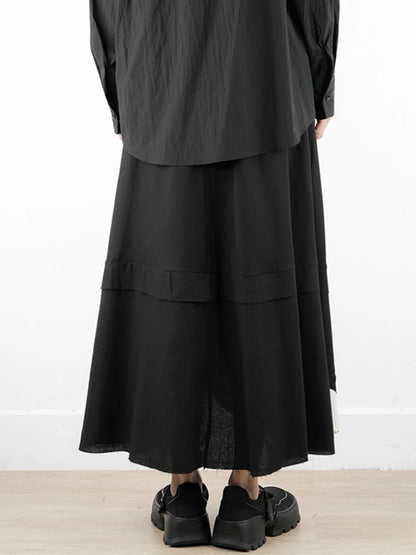 XITAO Contrast Color Asymmetrical Pocket Skirt Elastic Waist Patchwork A-line Loose Mid-calf Slimming Personality Skirt HQQ2444