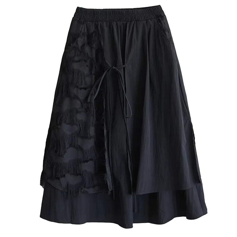 XITAO Asymmetric Plated A-line Skirt Casual Loose Fitting Elastic Waist Fashion Solid Color All Match Summer Women Skirt ZMY1074