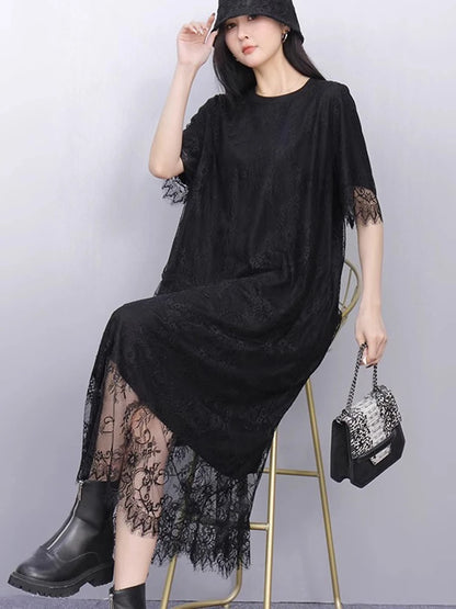 XITAO Lace O-neck Half Sleeve Dress Casual Loose Fitting Elegant Comfortable Slimming Summer Fashion Women Dress ZMY1207