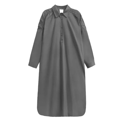 XITAO Casual Shirt Dress Hollow Out Folds Long Sleeve Turn-down Collar Women Solid Color Dress Spring Simplicity New DMJ2729