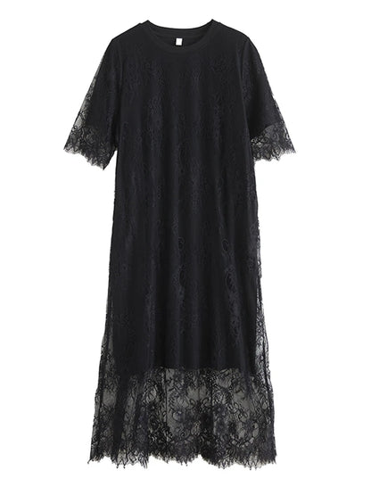 XITAO Mesh Patchwork O-neck Dress Temperament Elegant Irregular Women Summer Goddess Fan Short Sleeve Women Dress HQQ2477