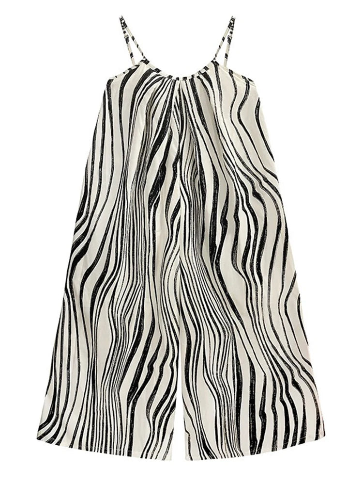 XITAO Loose Striped Pocket Jumpsuits Print Spaghetti Strap Personality Simple Casual Slimming Summer Woman Jumpsuits GYX1654