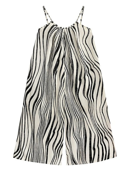 XITAO Loose Striped Pocket Jumpsuits Print Spaghetti Strap Personality Simple Casual Slimming Summer Woman Jumpsuits GYX1654