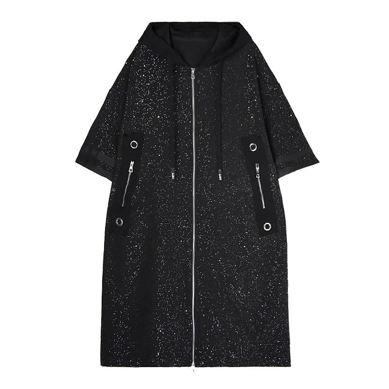 XITAO Zipper Hooded Drawstring Coat Casual Loose Fitting Slimming New Arrival V-neck Personality Spring Female Trench ZMY1049