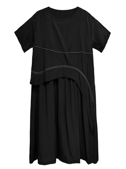 XITAO Patchwork Solid Color Loose Dress O-neck Short Sleeve A-line Pullover Slimming Temperament Summer Woman Dress ZMY1379