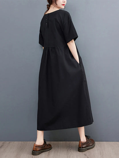 XITAO Folds Patchwork O-neck Dress Simple Solid Color Casual Irregular Short Sleeve Women Temperament Slimming Dress ZMY1062