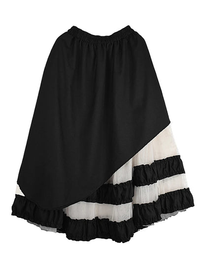 XITAO Vintage Mesh Patchwork Skirt Fashion All-match Asymmetric Women Loose Korea Trend Elastic Waist A-line Skirt GYX1612