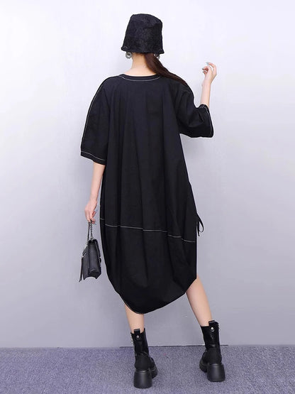 XITAO Asymmetrical O-neck Pullover Dress Solid Color Half Sleeve Patchwork Loose Slimming Casual All Match Women Dress ZMY1391