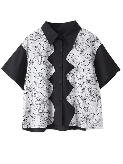 XITAO Patchwork Contrast Color Single Breasted Shirt Casual Loose New Arrival Turn-down Collar Personality Summer Blouse HQQ2459