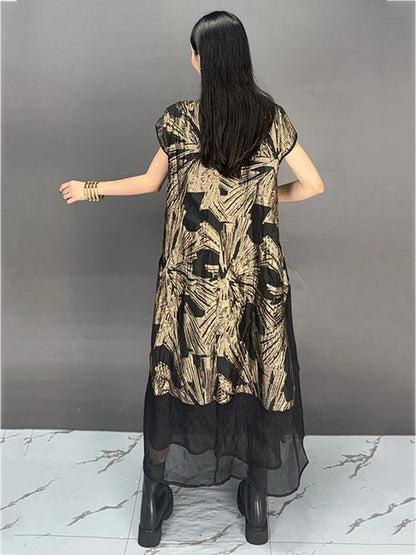 XITAO Patchwork Print Mesh Short Sleeve Dress Casual Loose Slimming Simple Leisure New Arrival Spring Women Dress GYX1580