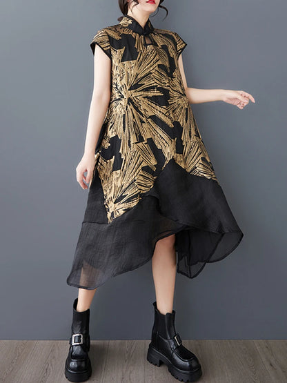 XITAO Loose Asymmetric Dress Fashion Contrast Color Patchwork Women Slimming Irregular Temperament Stand Collar Dress HQQ2438