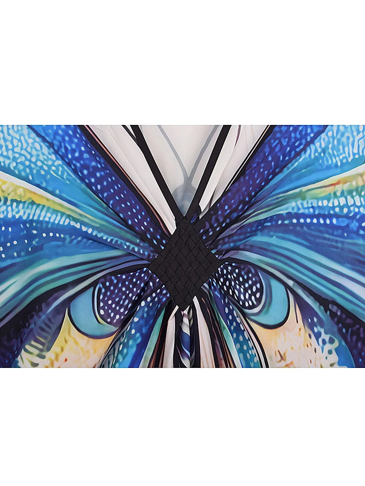 XITAO Pullover Contrast Color Dress Bat Wing Sleeve V-neck Butterfly Print Fashion Loose Vintage Summer Woman Dress  GJ1164