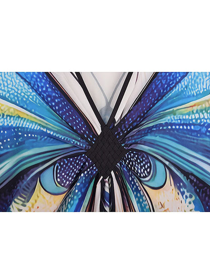 XITAO Pullover Contrast Color Dress Bat Wing Sleeve V-neck Butterfly Print Fashion Loose Vintage Summer Woman Dress  GJ1164