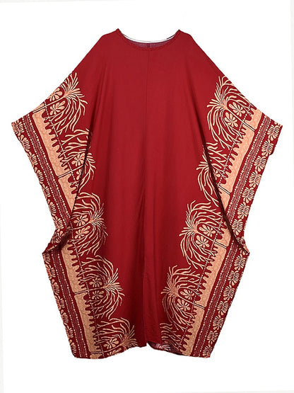 XITAO O-neck Bat Wing Sleeve Vintage Dress Side Slit Print Pullover Loose Temperament Summer Woman Ankle-length Dress GJ1191