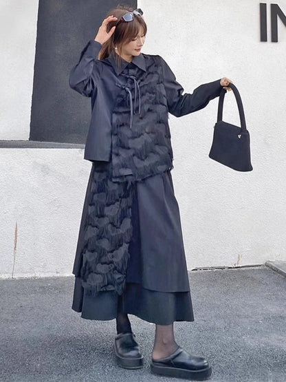 XITAO Asymmetric Plated A-line Skirt Casual Loose Fitting Elastic Waist Fashion Solid Color All Match Summer Women Skirt ZMY1074