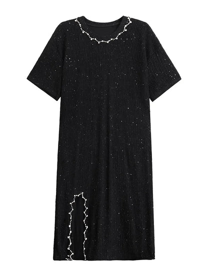 XITAO Embroidered Flares Patchwork Asymmetrical Dress Solid Color O-neck Pullover Slimming All Match Temperament Dress ZMY1186