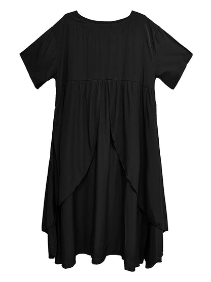 XITAO Irregular O-neck Loose Dress Solid Color Short Sleeve Patchwork Simple Casual Elegant All-match Summer Woman Dress ZMY1381
