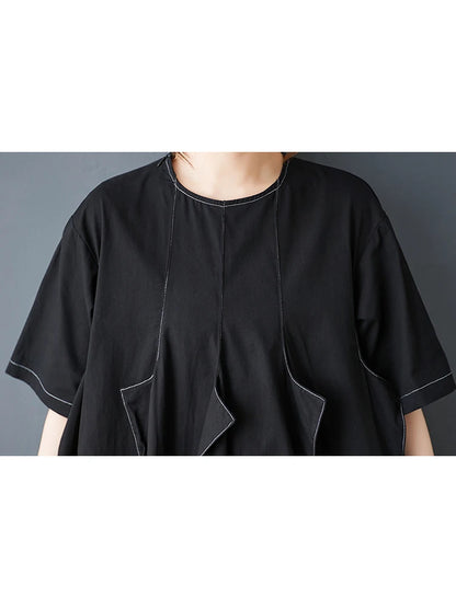XITAO Asymmetrical Patchwork O-neck Dress Solid Color Short Sleeve Casual Slimming Pullover Simple Summer Woman Dress ZMY1358