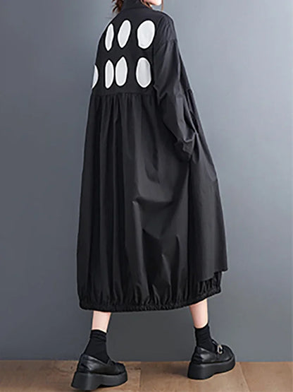 XITAO Hollow Out Dot Print Geometric Shirt Dress Solid Color Turn-down Collar Single Breasted Loose 2024 Spring Summer DMJ2333