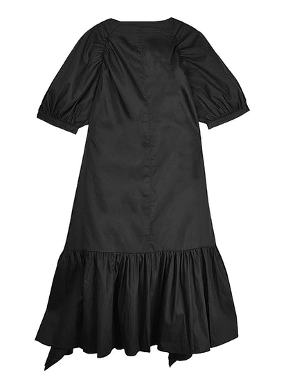 XITAO Ruffles Flower A-line Dress Puff Sleeve Casual Loose Fitting Vintage New Chinese Style Slimming Summer Women Dress ZY8933