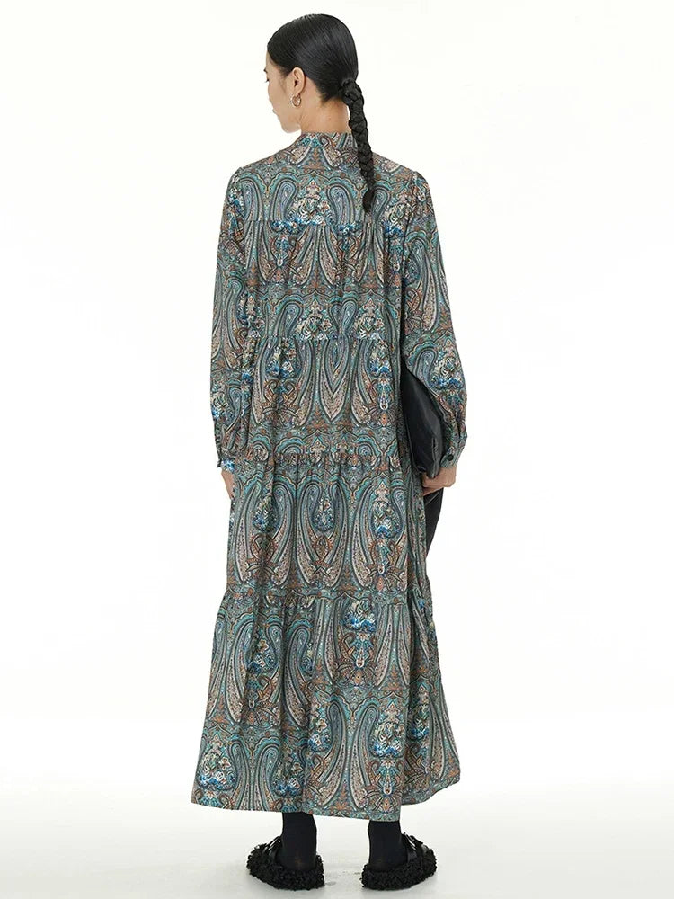 XITAO Vintage Print Loose Dress Fashion Contrast Color Patchwork Folds Women Spring New Slimming Trend Casual Dress HQQ2082