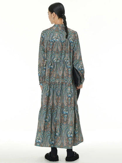 XITAO Vintage Print Loose Dress Fashion Contrast Color Patchwork Folds Women Spring New Slimming Trend Casual Dress HQQ2082