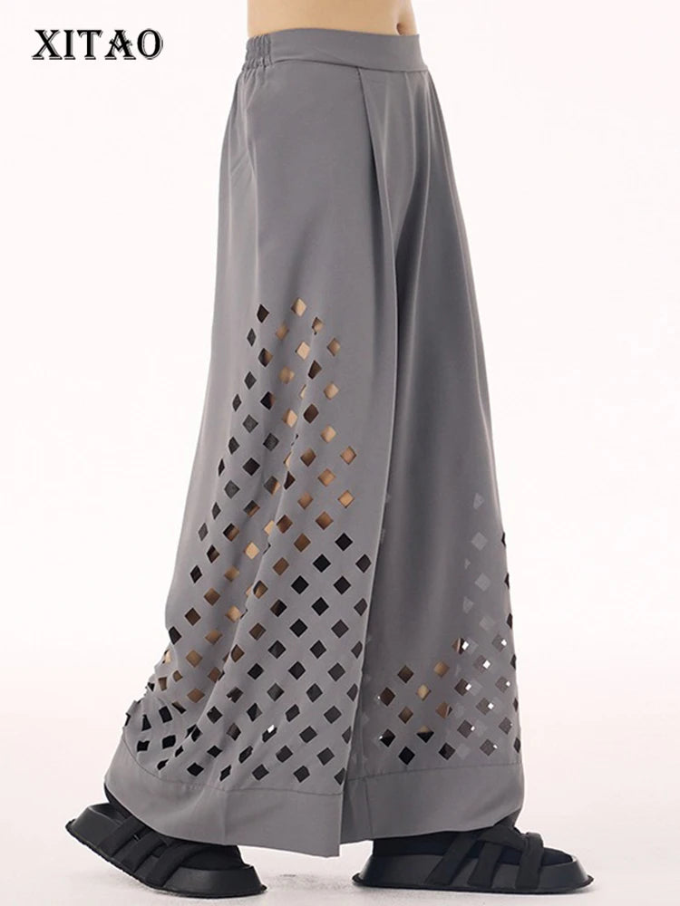 XITAO Loose Hollow Out Female Wide Leg Pants Casual Personality All-match Women Street Trend Simple Pants GMM1302