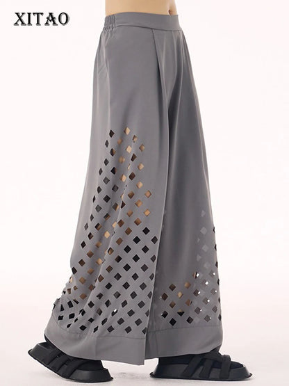XITAO Loose Hollow Out Female Wide Leg Pants Casual Personality All-match Women Street Trend Simple Pants GMM1302