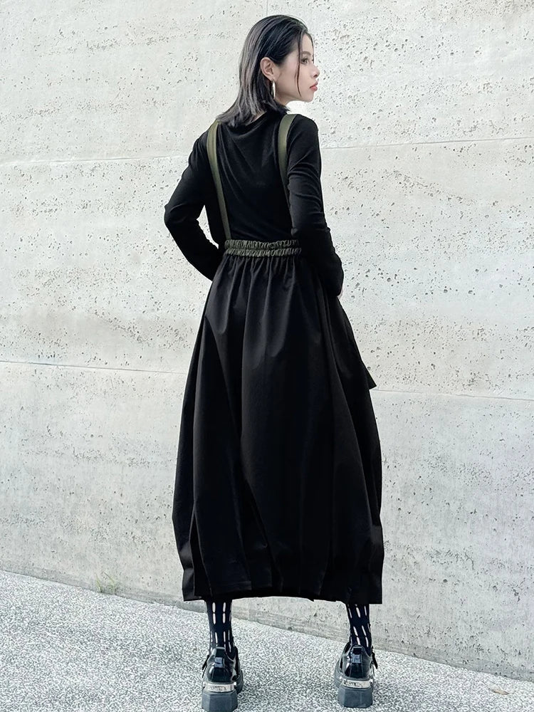 XITAO Straps Pleated Contrast Color Skirt Casual Loose Fitting A-line Elastic Waist Leisure Summer Female Skirt GYX1540