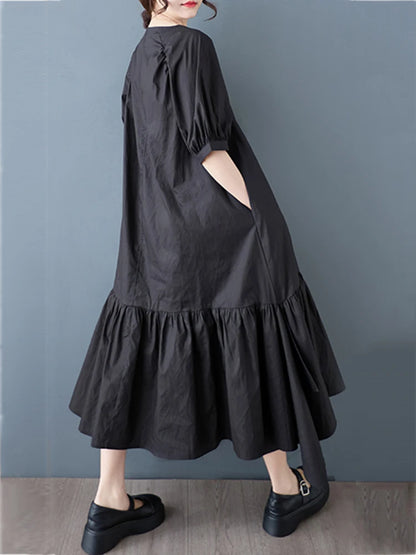 XITAO Patchwork Print Flower Ruffles Dress Casual Half Sleeve O-neck Leisure Sweet Simple Loose Fitting New Summer Dress ZY8940