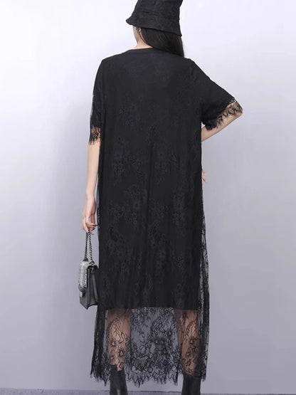 XITAO Lace O-neck Half Sleeve Dress Casual Loose Fitting Elegant Comfortable Slimming Summer Fashion Women Dress ZMY1207