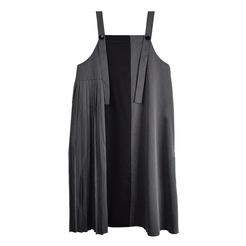 XITAO Pleated Patchwork Button Dress Sleeveless A-line Hong Kong All Match New Arrival Elegant Spring Women Dress ZMY1174