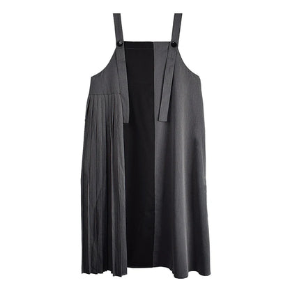 XITAO Pleated Patchwork Button Dress Sleeveless A-line Hong Kong All Match New Arrival Elegant Spring Women Dress ZMY1174