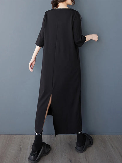 XITAO Flower Patchwork Loose Female Dress Vintage Solid Color Temperament Elegant Women Simple Irregular Casual Dress ZMY1064