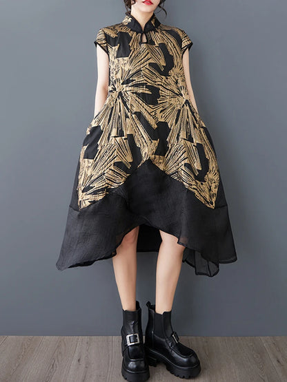 XITAO Loose Asymmetric Dress Fashion Contrast Color Patchwork Women Slimming Irregular Temperament Stand Collar Dress HQQ2438