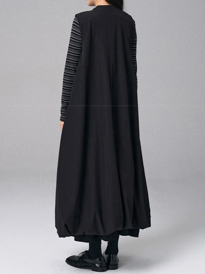 XITAO Single Breasted V-neck Sleeveless Dress Casual Solid Color A-line New Arrival Personality Simple Spring Dress HQQ2449