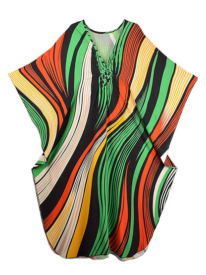 XITAO Contrast Color Striped Loose Dress V-neck Pullover Print Side Slit Casual Slimming Summer Simple Summer Woman Dress GJ1184